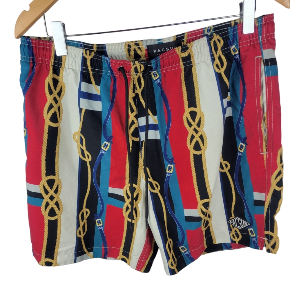 Pac Sun swimming trunks pockets medium red multicolor